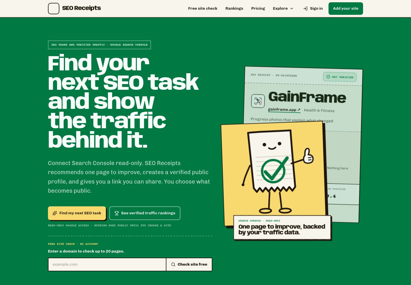 SEO Receipts desktop first fold