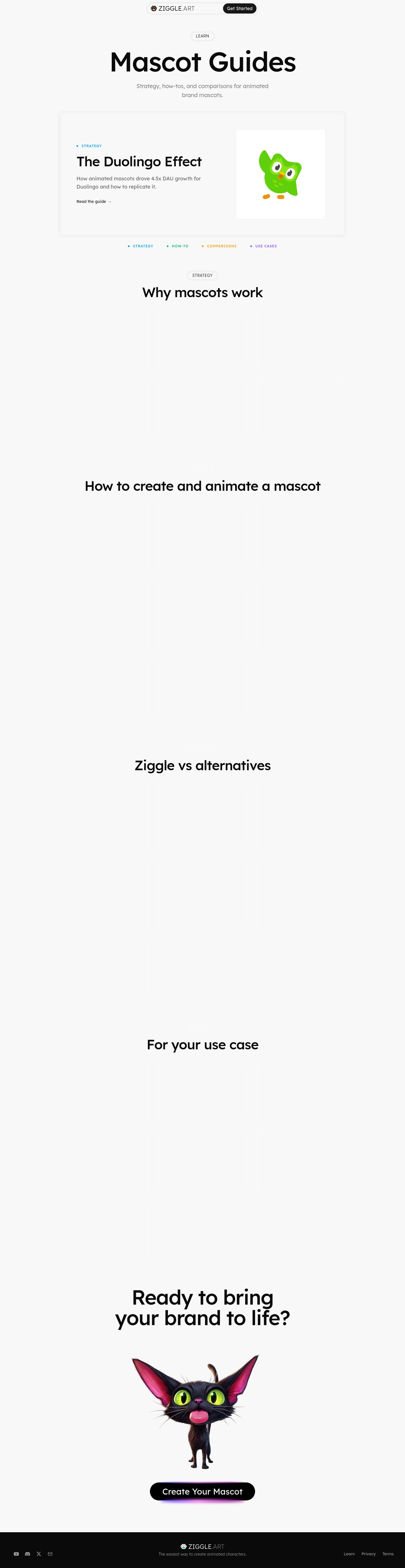 ziggle.art Learn page — desktop full-page inspection
