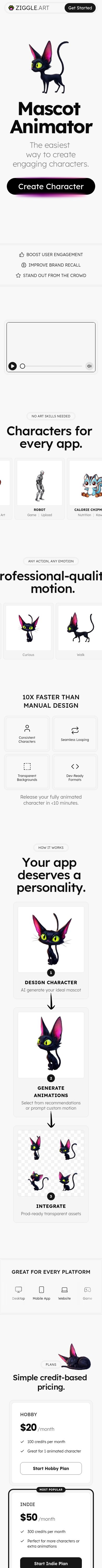 ziggle.art homepage — mobile full-page inspection
