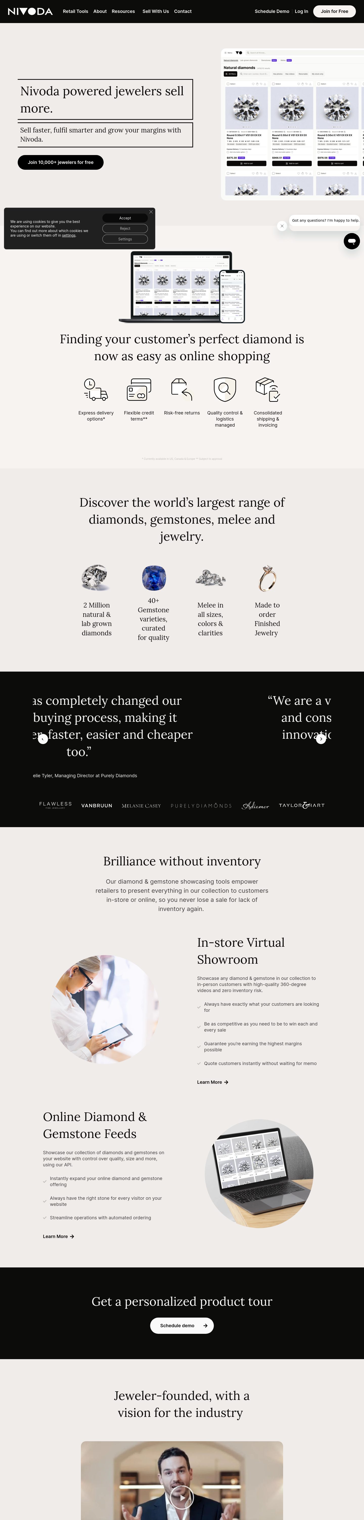 Nivoda website reference — desktop full-page capture