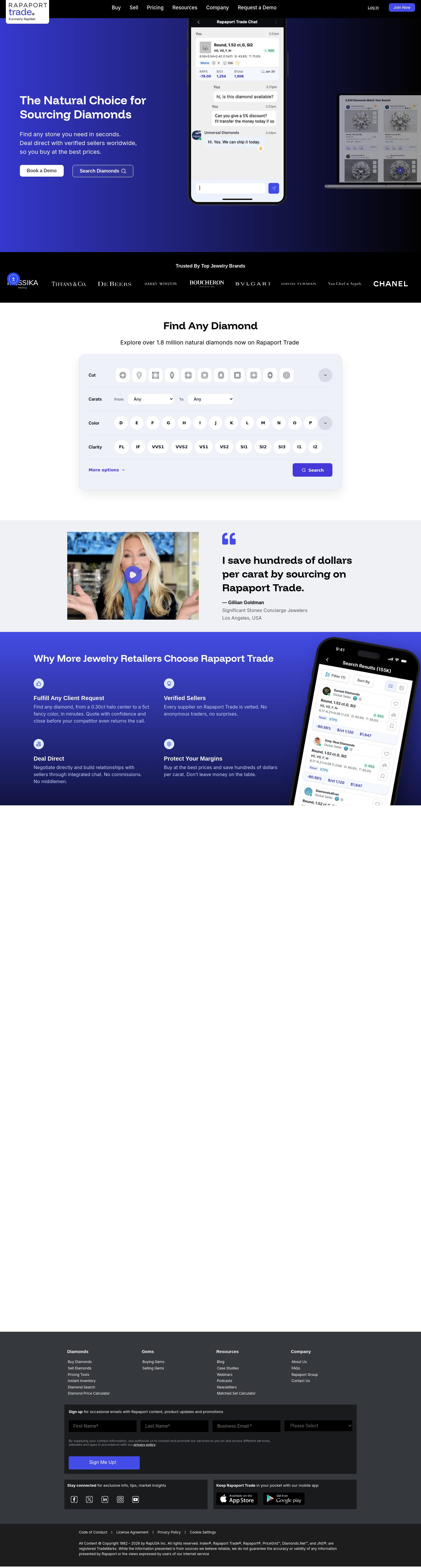 Rapaport Trade website reference — desktop full-page capture