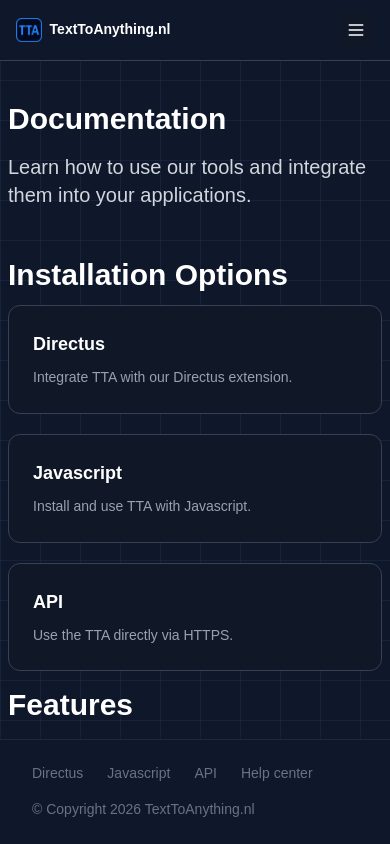 texttoanything.nl documentation on mobile