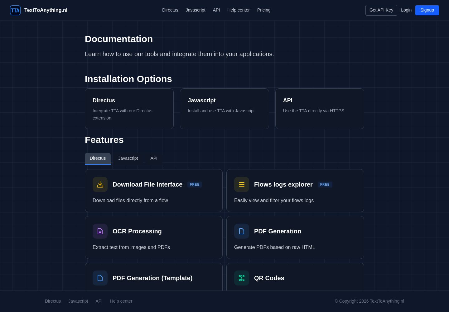 texttoanything.nl documentation page