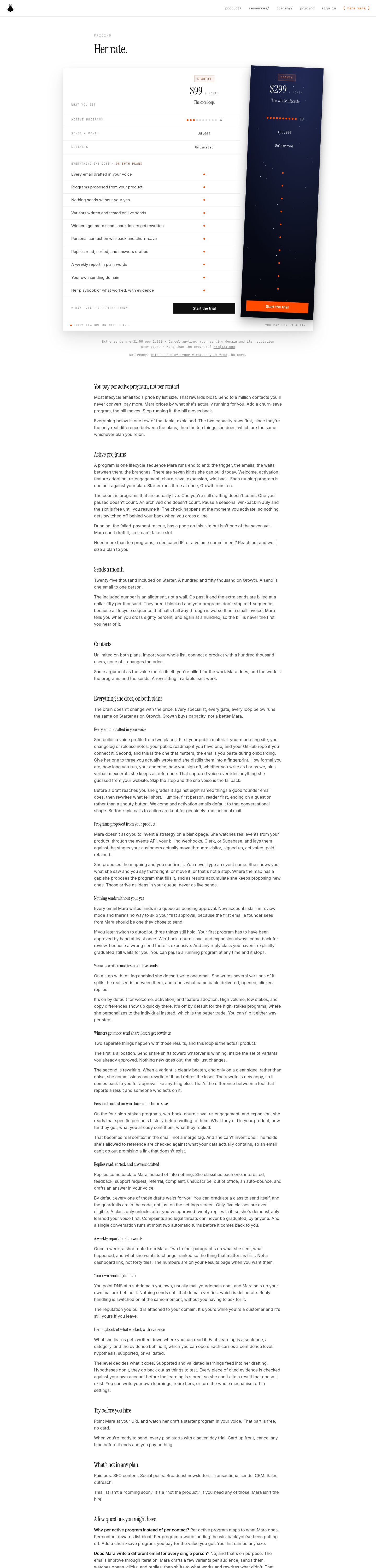 Hiremara pricing — desktop full page